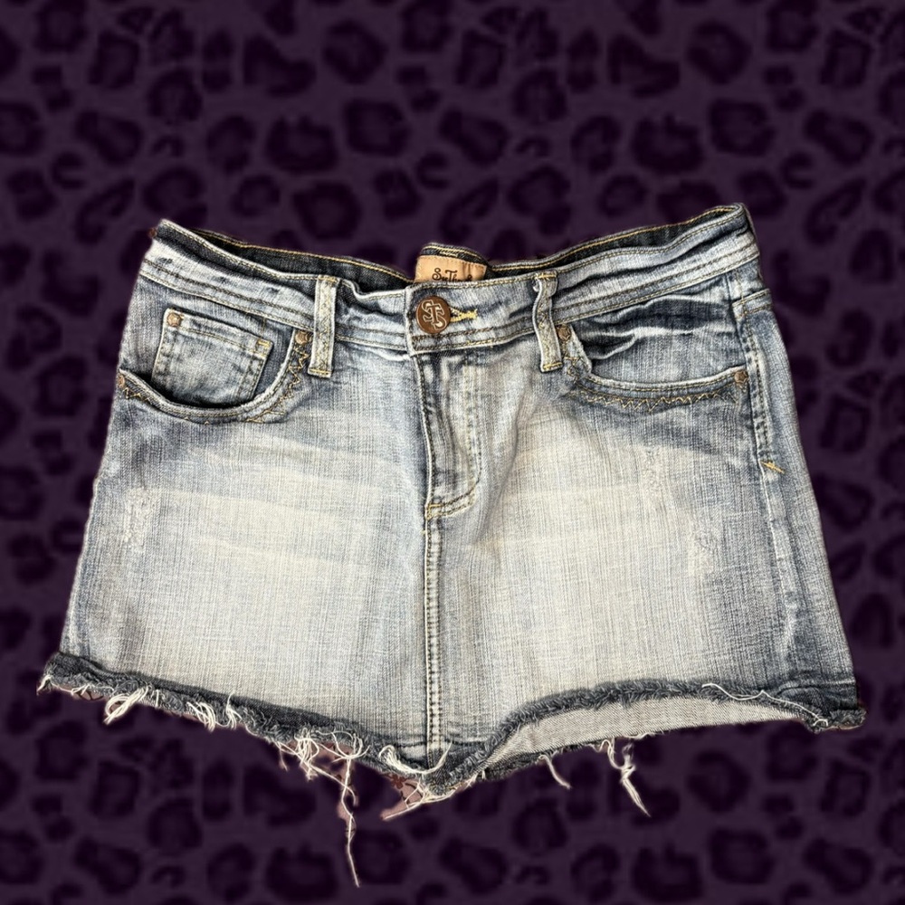 See Thru Soul Denim Skirt with Tan Accents